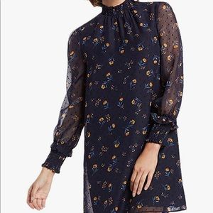 Draper James Navy Floral Long Sleeve Shift Dress